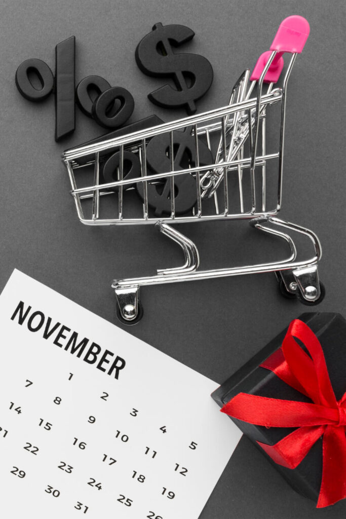 Carrinho de compras com vendas e calendário